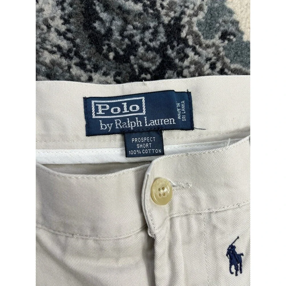 VTG Ralph Lauren Prospect Short Men White Sz 34 All Over Blue Pony Logo Print